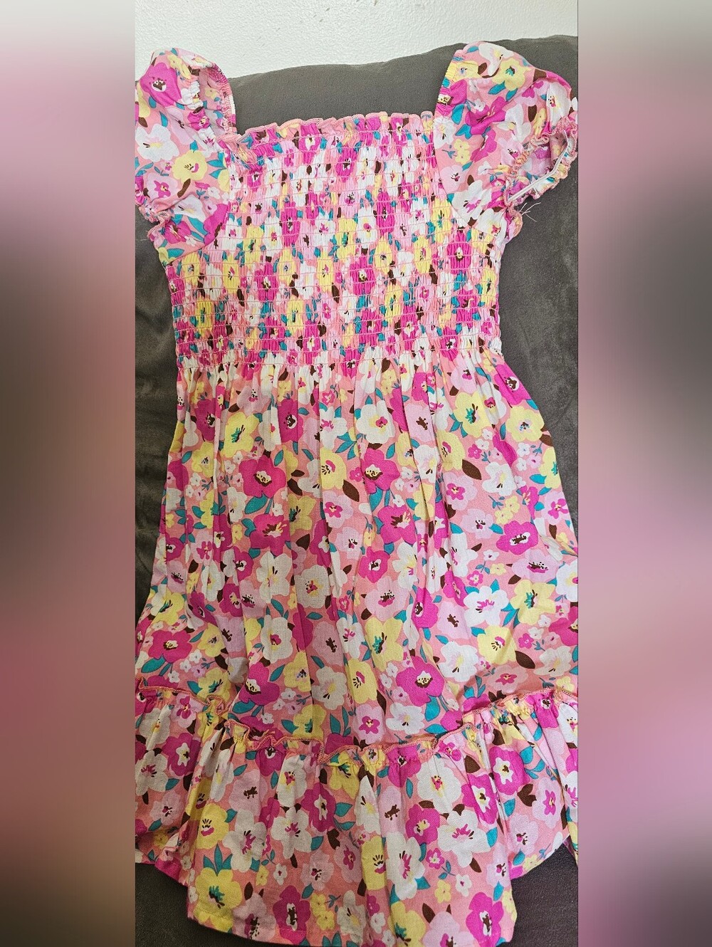Girls' Pink Floral Smocked Summer Dress